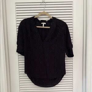 Joie Navy Puff Sleeve Mandarin Collar Blouse